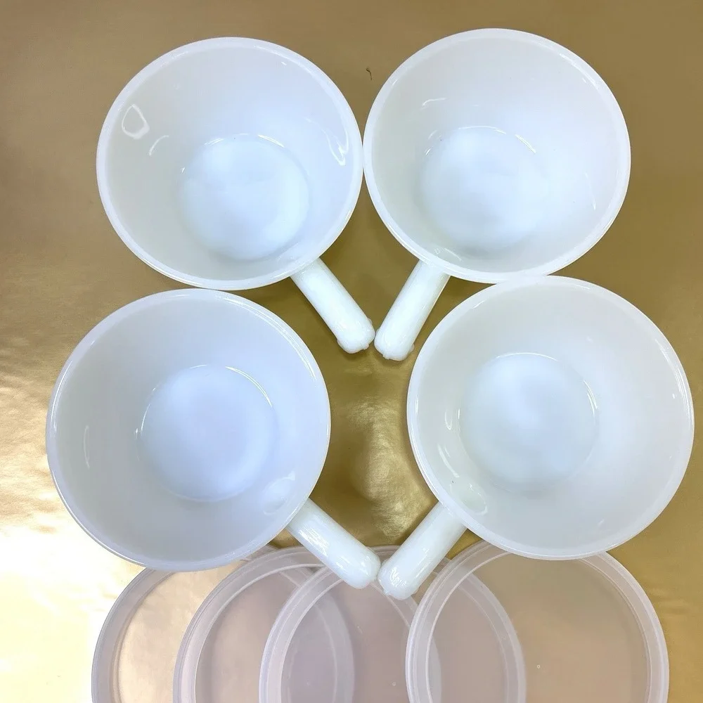 Fire King‎ Anchor Hocking Milk Glass Soup Chili Bowls with Lids Set of 4